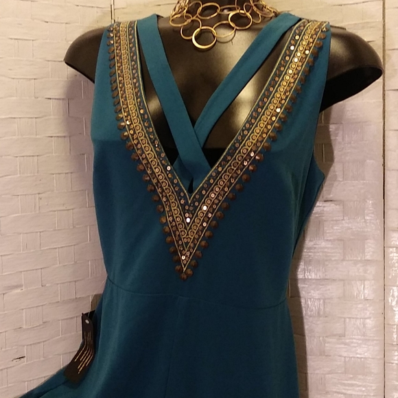 bebe Teal Wide Leg Jumpsuit - Picture 3 of 11